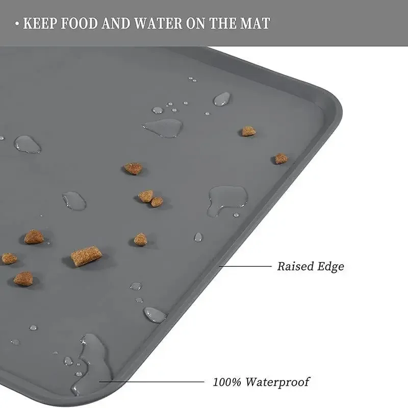 Cat Dog Food Mat For Pet Feeding Bowl Floors Waterproof Non Slip, Silicone Pet Bowl Mat - High-Lipped, Non-Stick, Waterproof Pad