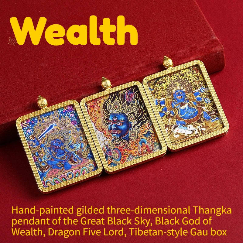 

Ручная роспись золотые подвески Тханка в тибетском стиле The Great Black Sky Master Long Wuye Мужские женские талисманы Ювелирные изделия для медитации