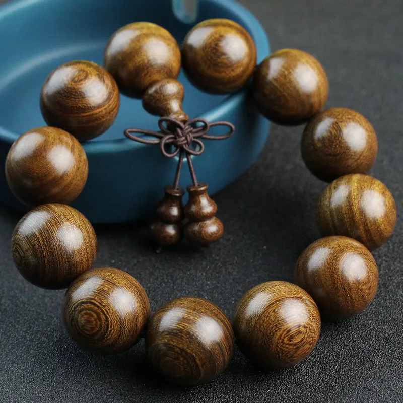 Golden Sandalwood Bracelet Buddhist Beads, Resembling Golden Nanmu and Dark Wood, Jewelry for Men and Women Couples
