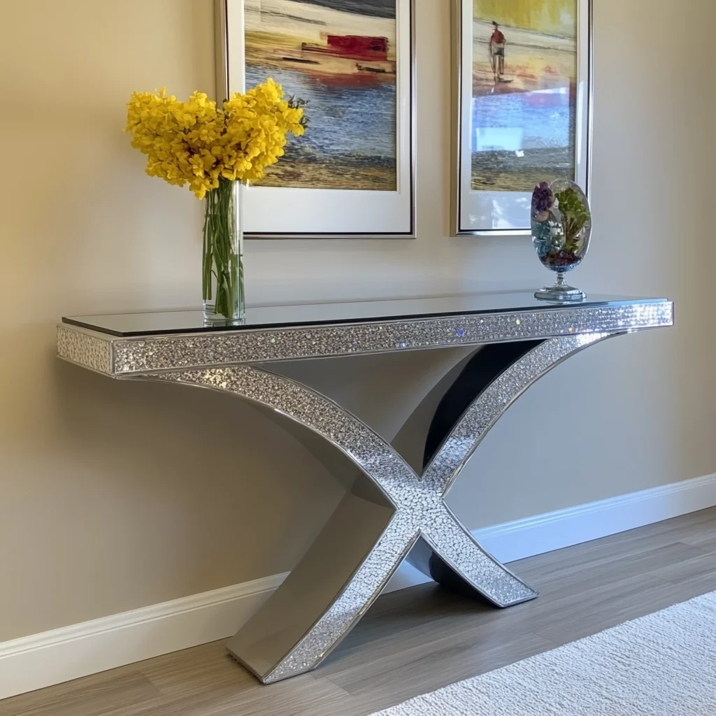 Mirrors, crystals, diamonds, consoles, tables, home furniture, living room or entryway