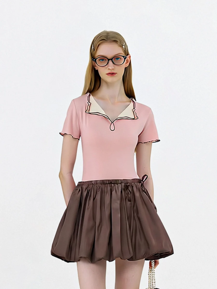 

Женская футболка AHMI Color Blo с V-образным вырезом и коротким рукавом, модная, приталенная, для повседневной носки, летняя новинка, универсальный креативный узор