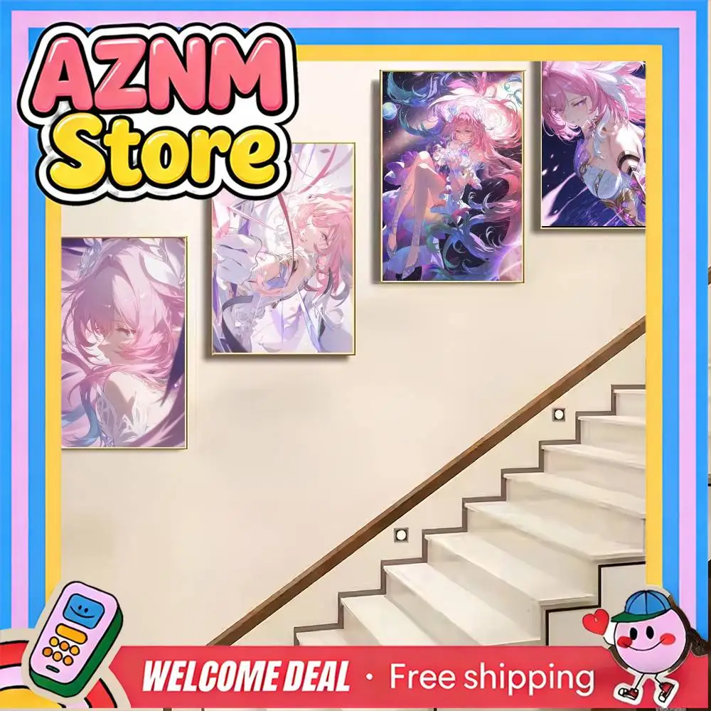 Game Elysia Honkai Impact 3rd Poster Sticky Wall Art Printing Waterproof Bed Room Bar