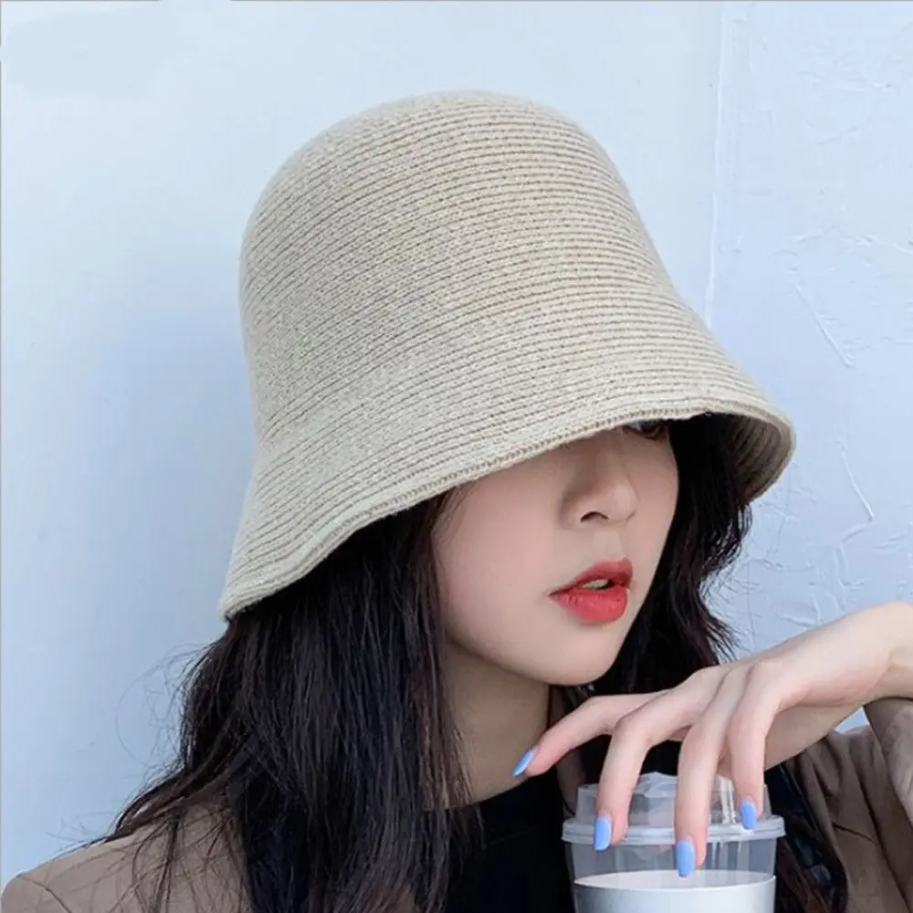 Warm Wool Bucket Hat Portable Foldable Casual Sun Cap Outdoor Sunscreen Winter Panama Hat Women