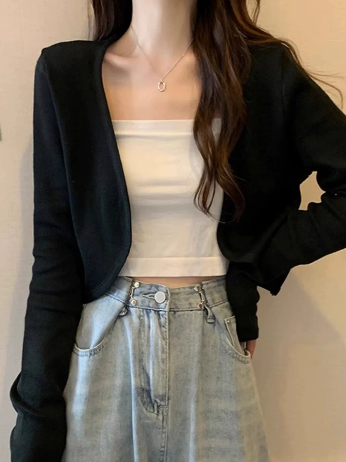 Ice Silk Thin Knitted Cardigan Women Summer Shawl Strap Dresses Outer Sun Protection Coat Small Cannon Jacket Commute Style
