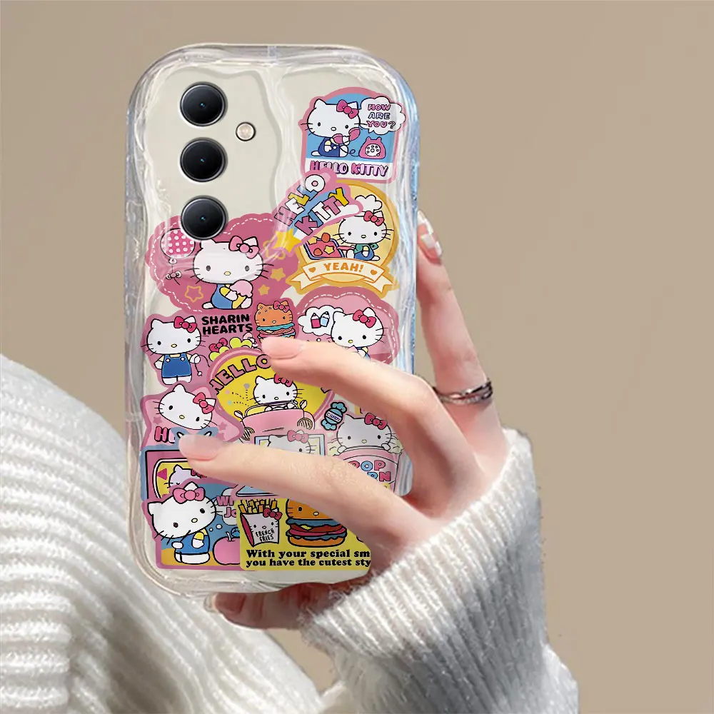 Sanrio Hello Kitty Tags 3D Wave Case For Samsung A73 A72 A71 A55 A54 A53 A35 A34 A33 A25 A24 A23 A15 A14 A13 A05 A04 4G 5G Cover