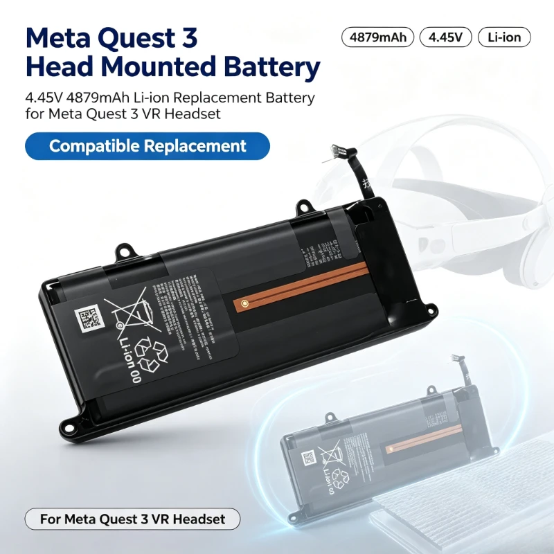 4.45V 4879mAh for Meta Quest 3 VR Headset Li-ion Border Batteries Head Mounted Battery Replacement Part Accessories