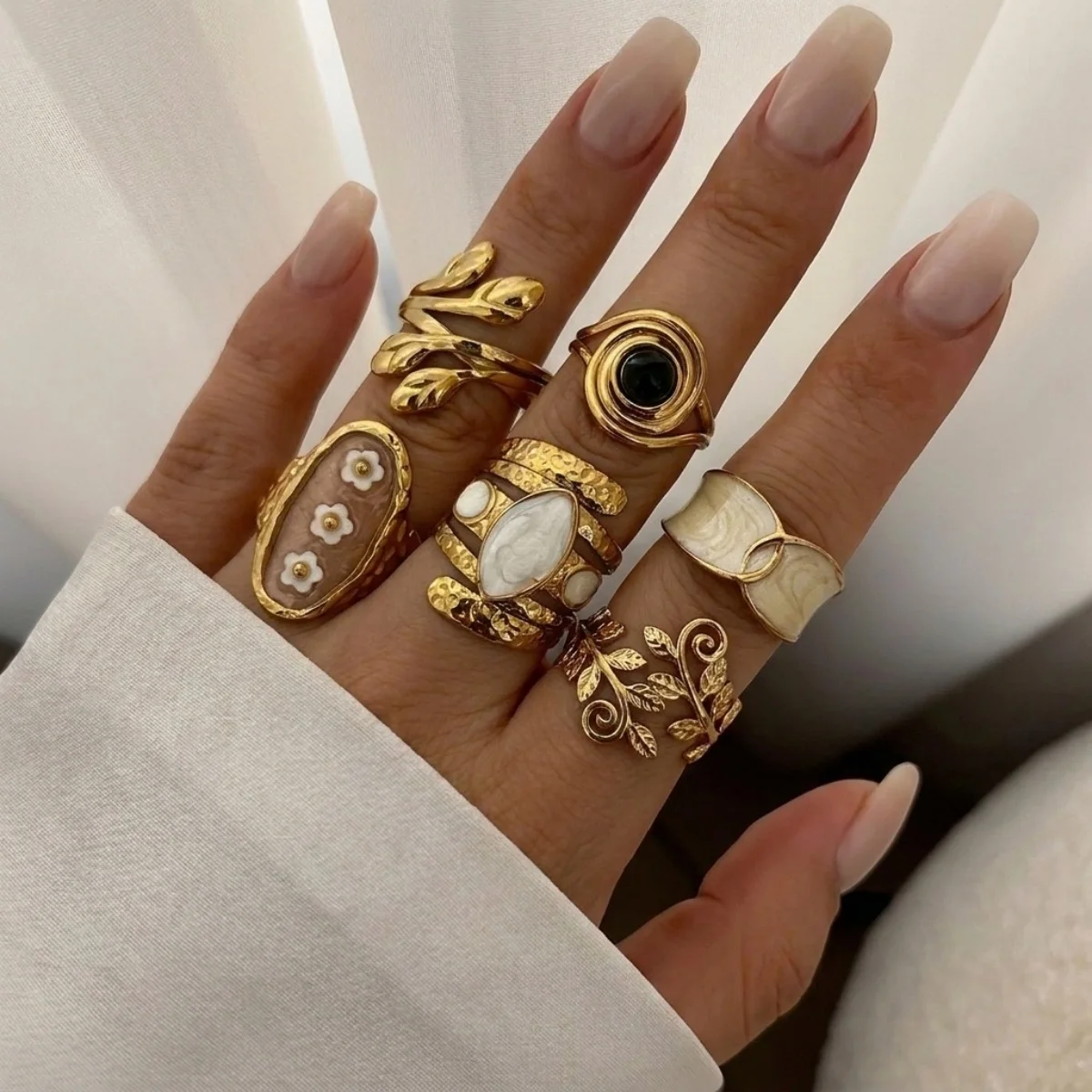 Vintage-Ringe mit Blumen-, Ranken- und Blattmotiven, spiralförmig gewickelt, mit Schlangenmuster, für Damen und Herren, aus Edelstahl, geometrische Ringe, Schmuck. – Detail 8