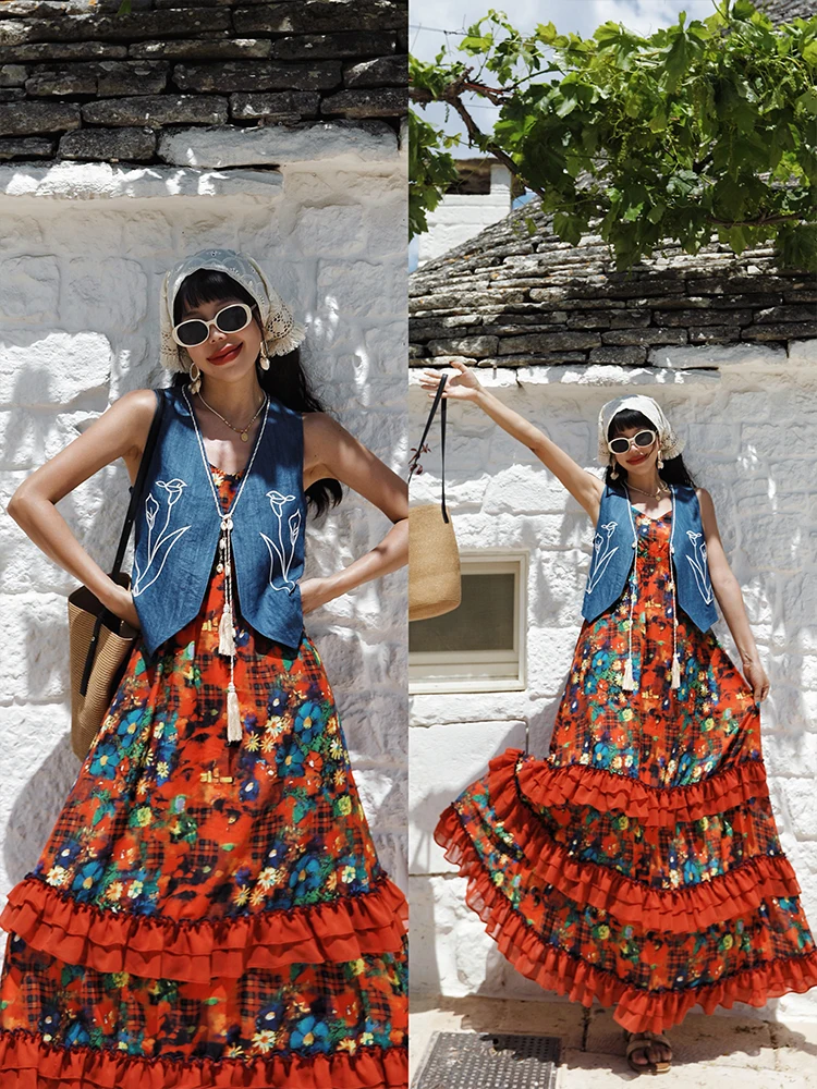 Tiyihailey vestidos sem mangas femininos verão senhoras roupas impressas nova moda 2025 camada cinta sexy bolo vestidos senhoras maxi