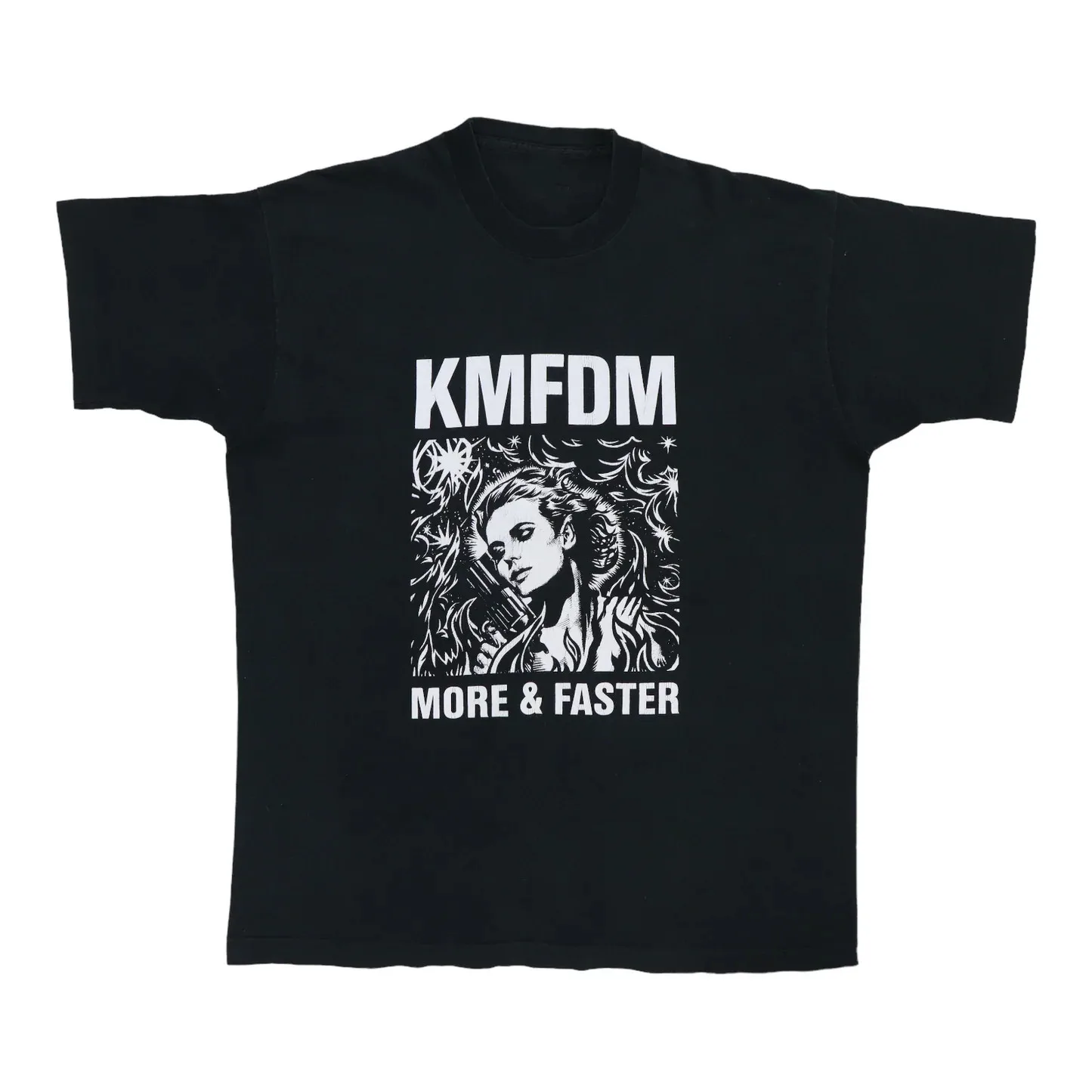 Hot 90s More And Faster Of Kmfdm Cotton T- Shirt All Size Black NG4023
