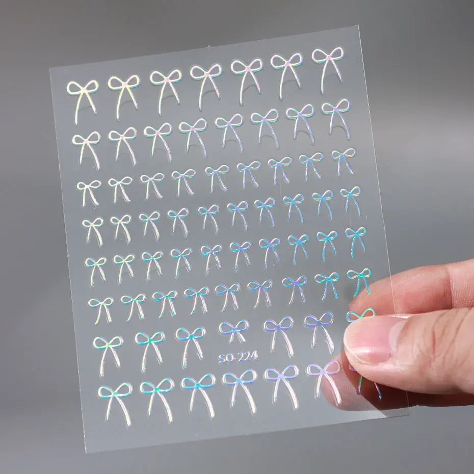 8個入りミックスカラーボウネイルアートステッカー3Dキュートな赤黒ピンクのリボンネイルチャームフォイルY2Kゴールドレーザーエフェクトボウマニキュアデコレーション