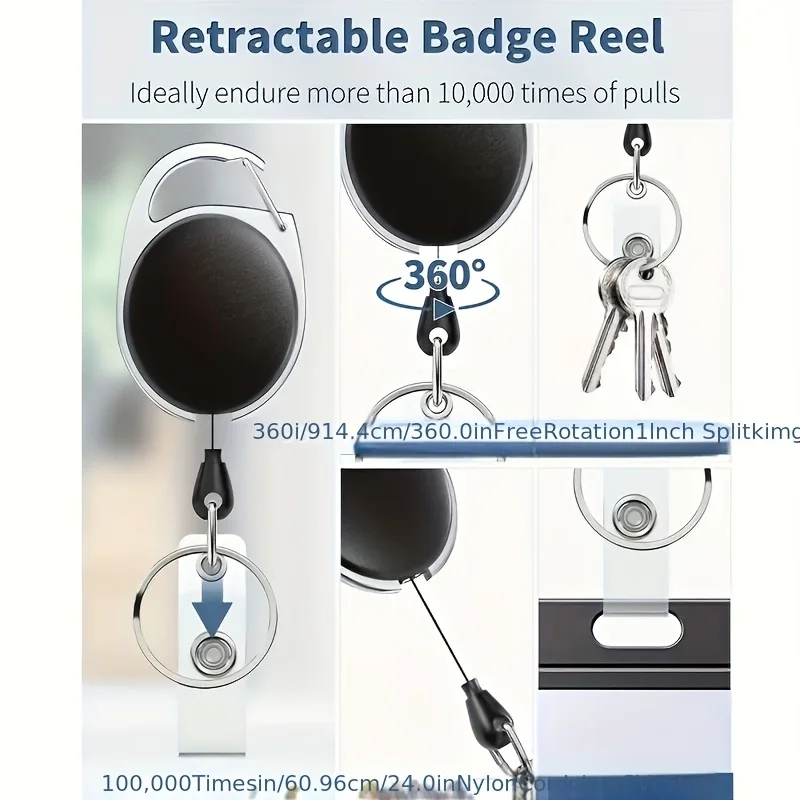 Slider Badge Clip - Hard Black Vertical Plastic Card Case Protective Cover with Retractable Badge Reel and Black Lanyard