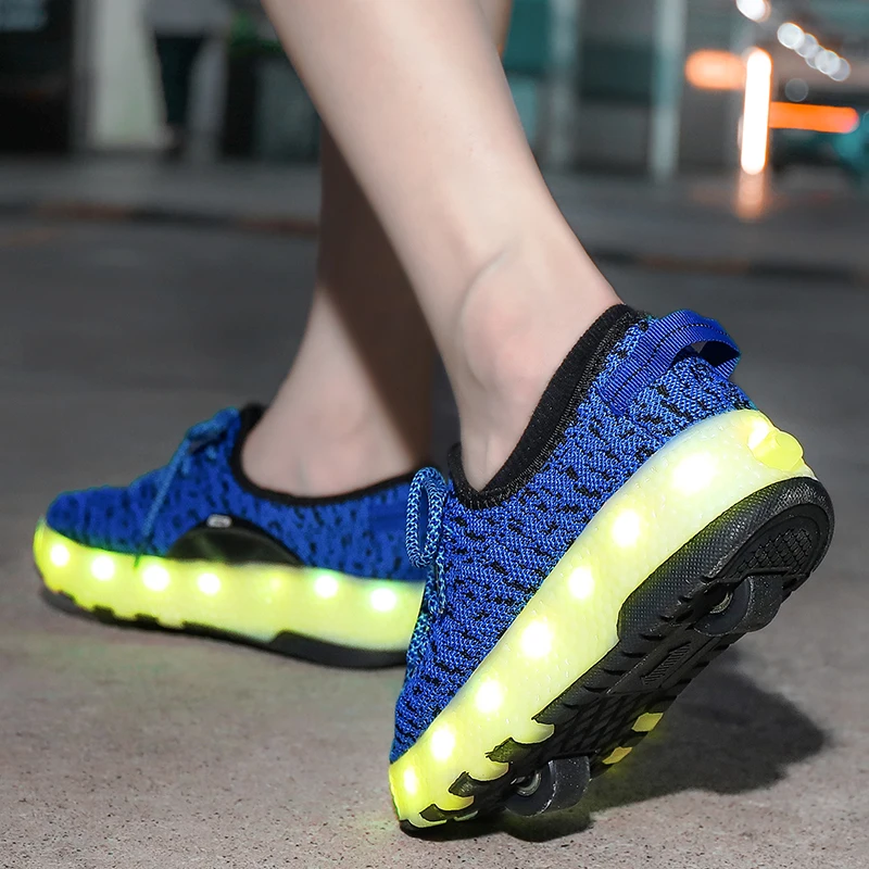 New Children Glowing Mesh Shoe Kids Two Wheels Roller Skates Shoes LED Light Shoe For Boys Girls Charging Sport Casual Sneakers