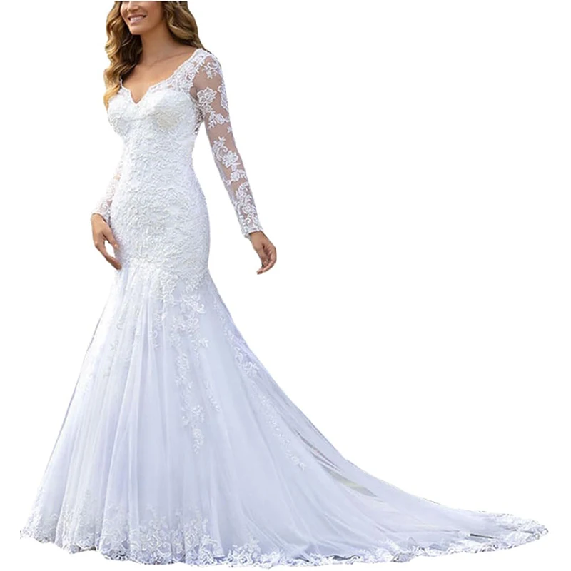 Fanciest Vestidos de novia de playa de gasa de encaje para mujer para novia 2025 con mangas vestido de novia largo