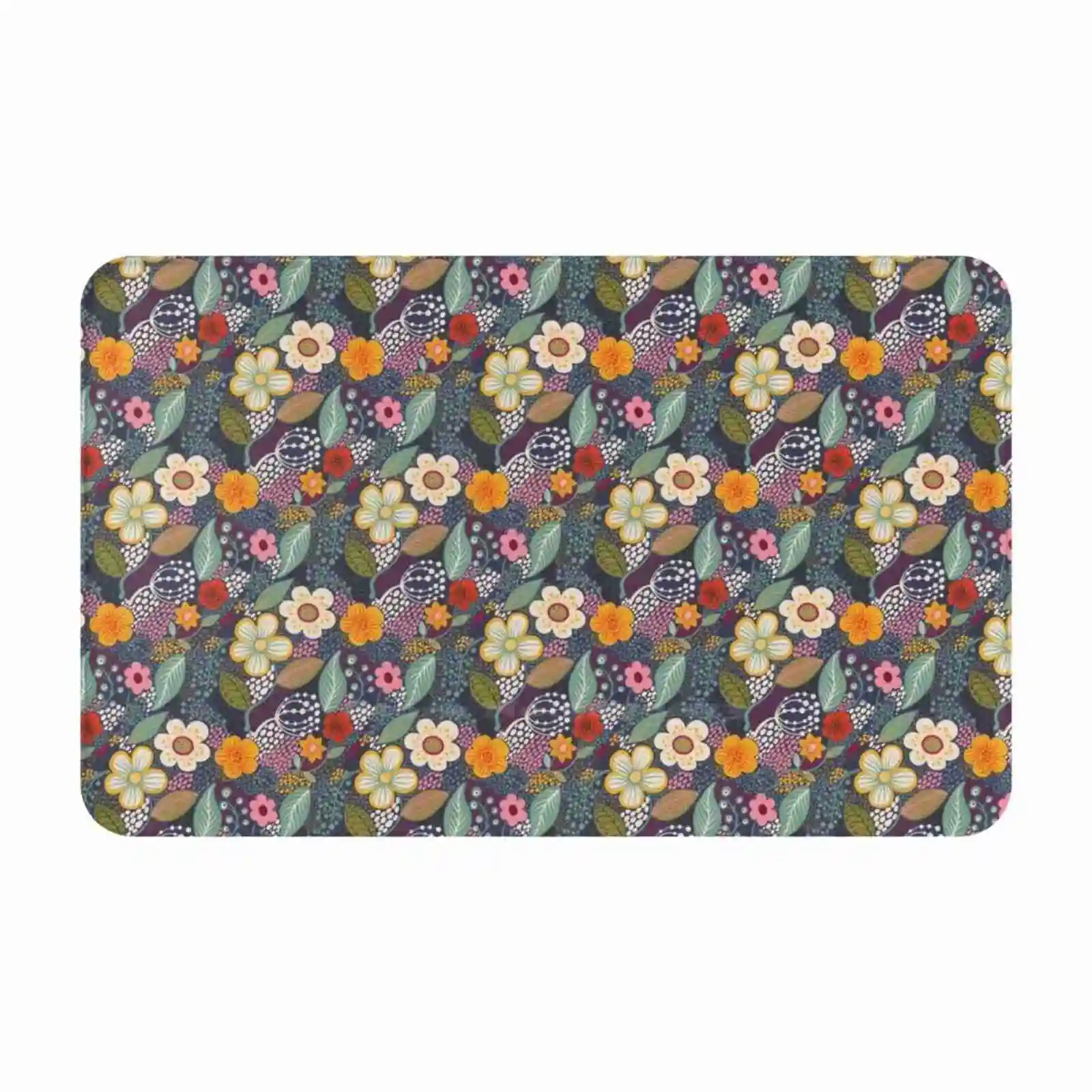 Secret Garden 2 Soft Cushion Car Home Carpet Door Mat Floral Flower Surface Pattern Navy Blue Yellow Secret Garden Flourishes