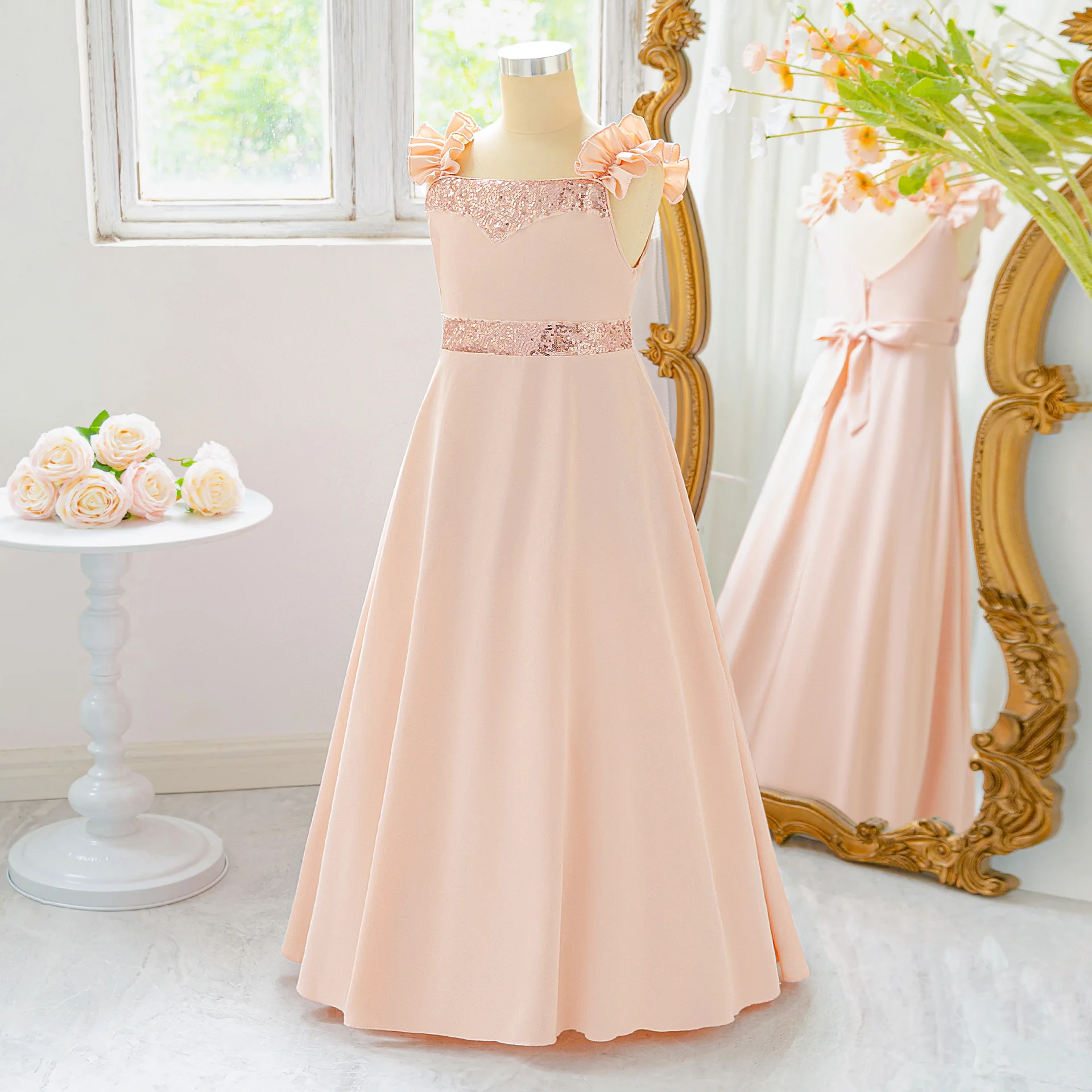 Girls Dress Bow Sequin Wedding Birthday Princess Prom Dress for Girl Baptism Pageant Gown Costumes Elegant Bridesmaid Party