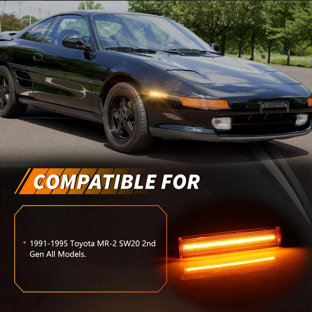 2Pcs Front Bumper Fender Light Side Marker Light Turn Signal Light W/LED For 1991 1992 1993 1994 1995 Toyota MR-2 SW20 2nd Gen