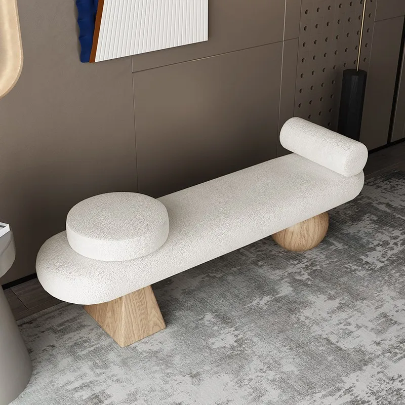 Nordic Solid Wood Shoe Stool Creative Wool Sofa Doorway Senior Sense Cloakroom Living Room Porch Household Fitting Rest Bench