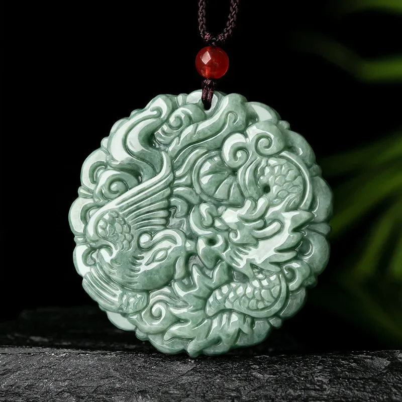 

Natural A-grade Jade Pendant Beans Dragon Phoenix Brand Jewelry Pendant Upscale Men's and Women's Jade Pendant Necklace