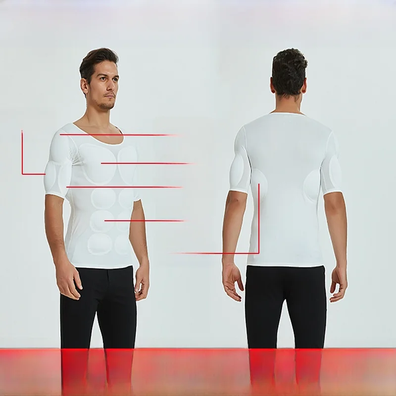 Invisible Shoulder Pads Short Sleeve Men's T-shirt Muscle Simulation Vest Top Base Layer Shirt Invisible No-Trace Design