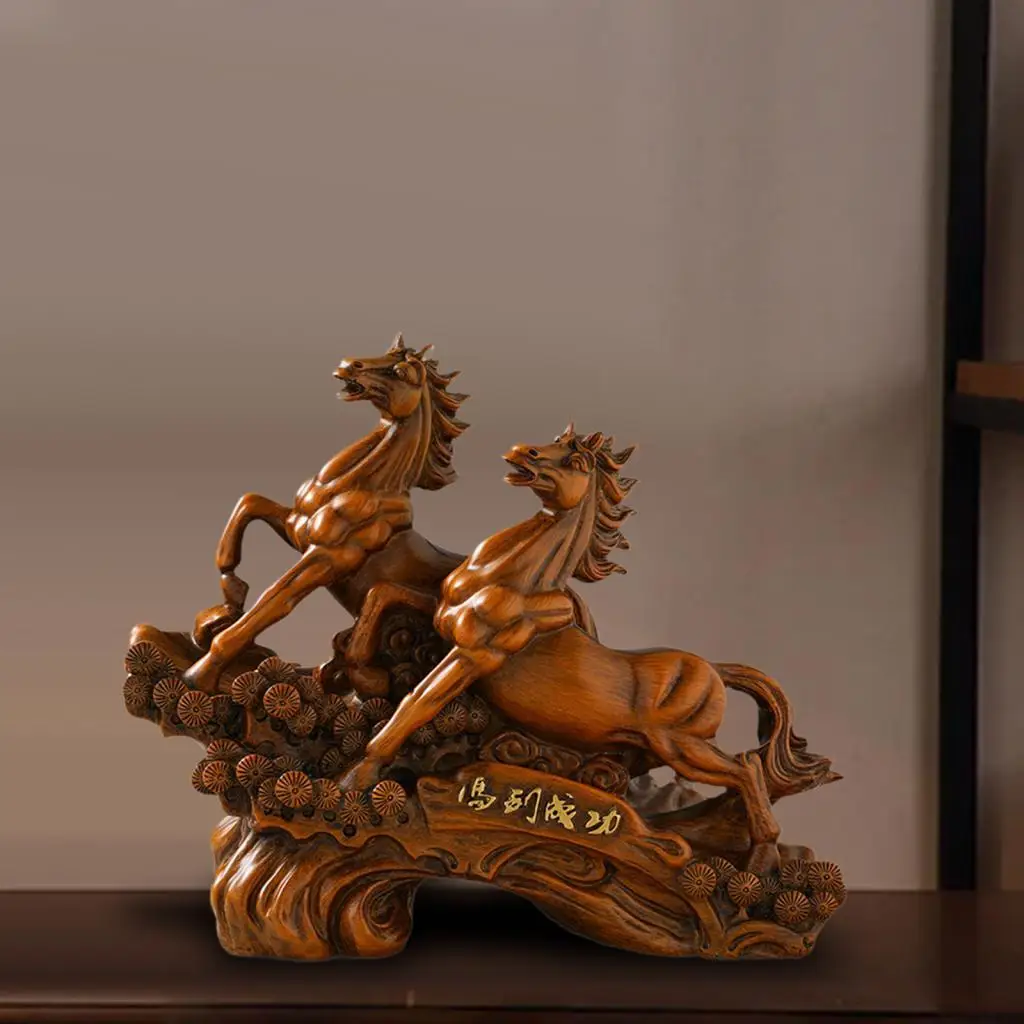 

Horse Figurines Furnishing Wood Horse Statue for Bedroom Fireplace Bookshelf