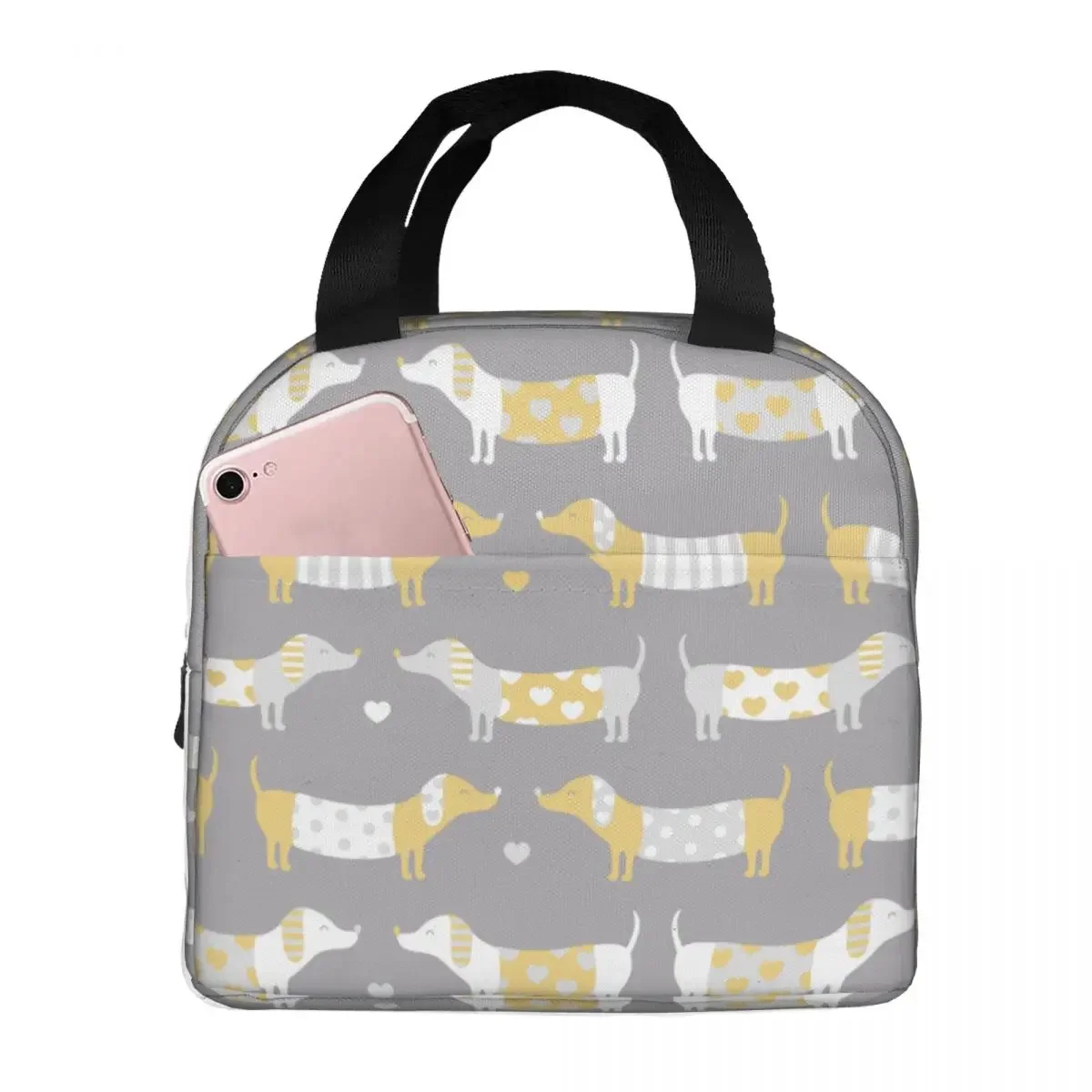 Dachshund Dog Grey Lunch Bags Waterproof Insulated Canvas Cooler Thermal Food Picnic Travel Lunch Box for Women Children