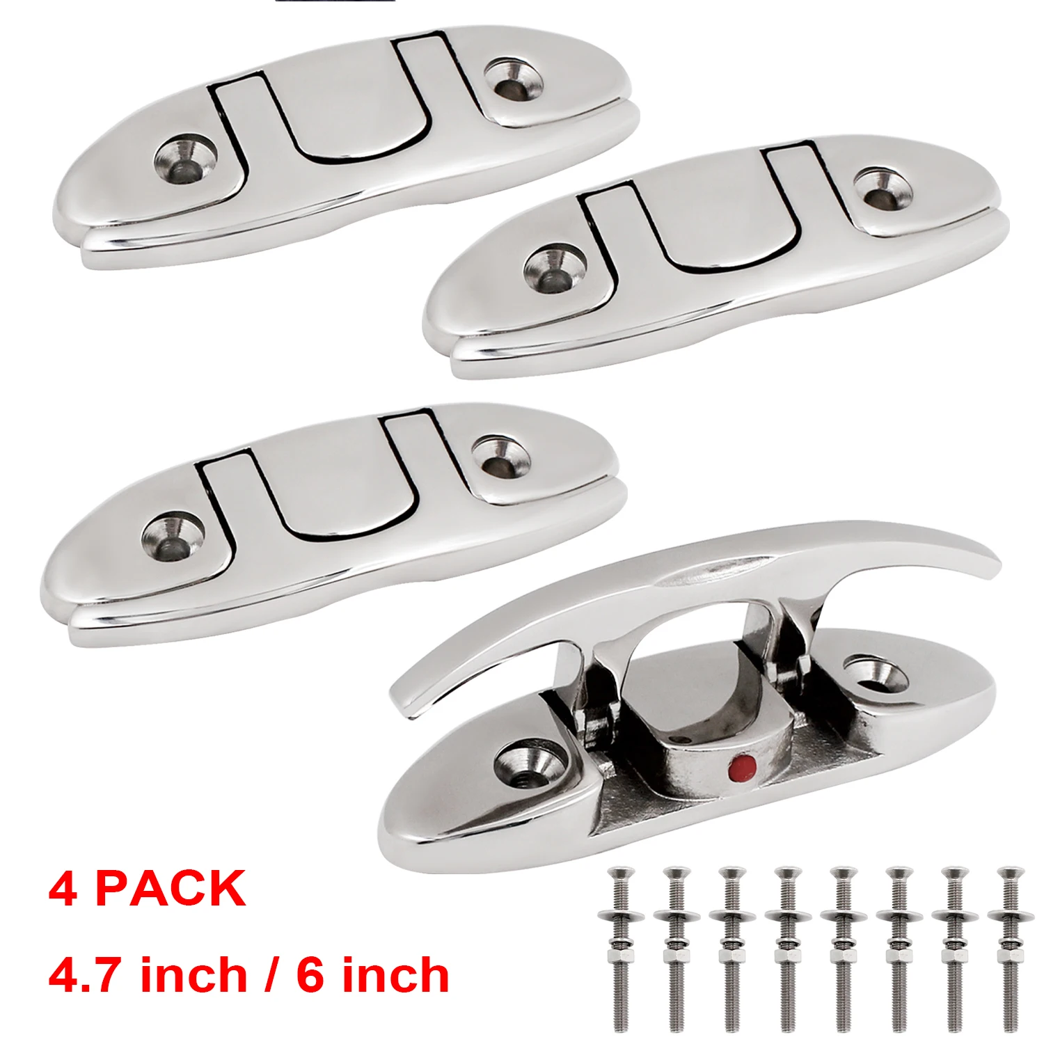 Marine Accessories Boat Folding Down Dock Cleat, 316 Stainless Steel, Flush Mount, Rope, Flip Up Cleat 4 Pcs, 4.7 \