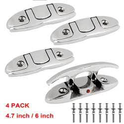 Marine Accessories Boat Folding Down Dock Cleat, 316 Stainless Steel, Flush Mount, Rope, Flip Up Cleat 4 Pcs, 4.7 