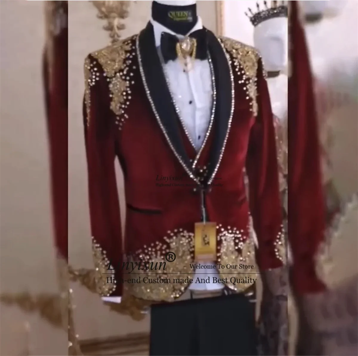 Sparkly Beaded Crystals Diamonds Men Suits 3 Pieces Male Dinner Prom Blazers Luxury Groom Tuxedos Slim Fit trajes para hombre