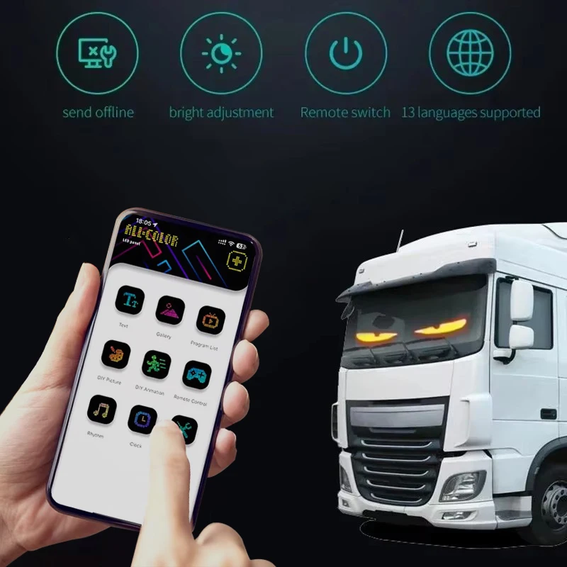 Truck Car Moving Eyes LED Display Light RGB Matrix Panel Light Bluetooth App Control Programmable Flexible Screen Led Car Light