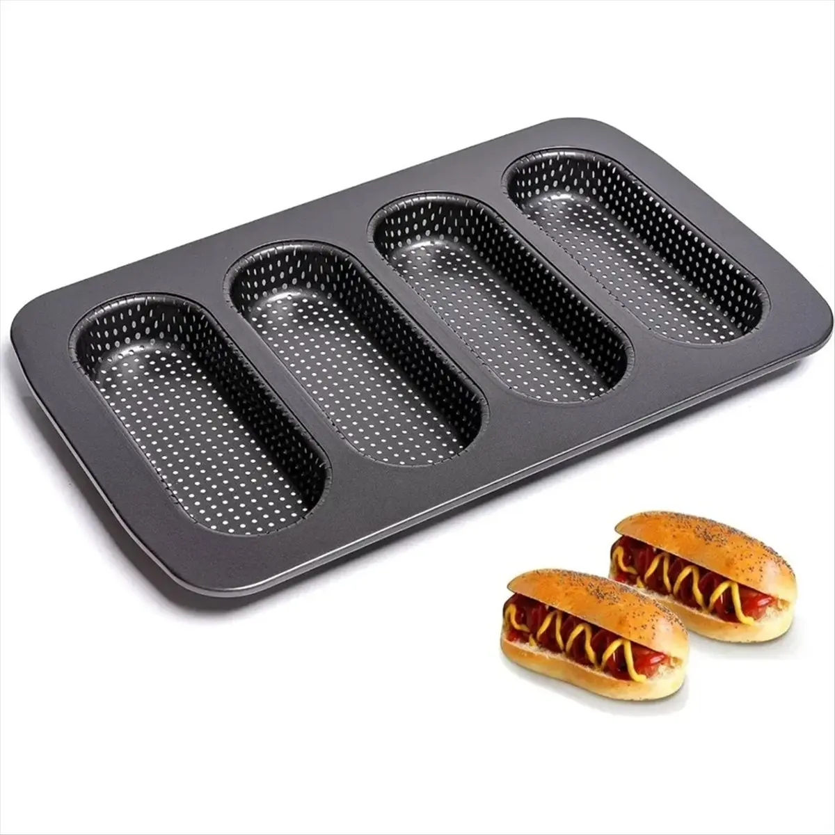 قالب هوت دوج من الفولاذ الكربوني نخب كعكة صغيرة خبز منزلي غير لاصق سهل السقوط صينية خبز ساندويتش #6