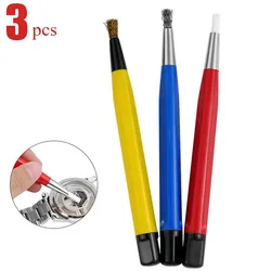 3Pcs/Set Rust Removal Brush Pen Glass Fiber / Brass /Steel /Nylon Brush Pen Shape Watch Parts Polishing Cleaning Tool