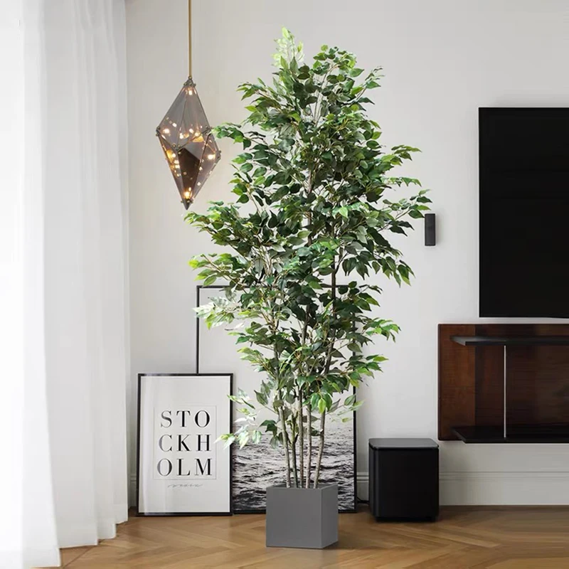 Albero di ficus artificiale da 70 pollici, pianta da pavimento finto, foglie di banyan in plastica, albero di simulazione per la decorazione esterna