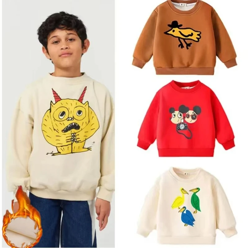 Kids Fleece Pullovers Winter Thicken Tops for Kids Plus Velvet Warm Sweatshirts for Boys Cartoon Girls Sweater Baby Tops Clothes