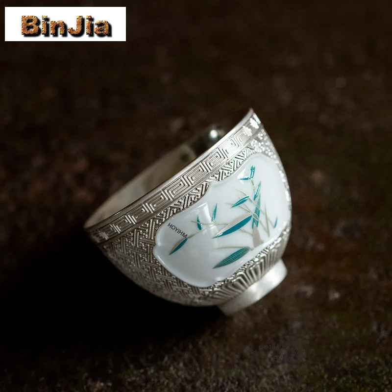 BAEJORIA 110ml Gilded Silver Window Hand-painted Zen Teacup Vintage Tea Bowl Jug Tea-tasting Fragrance Cup Chazhan Master Cups