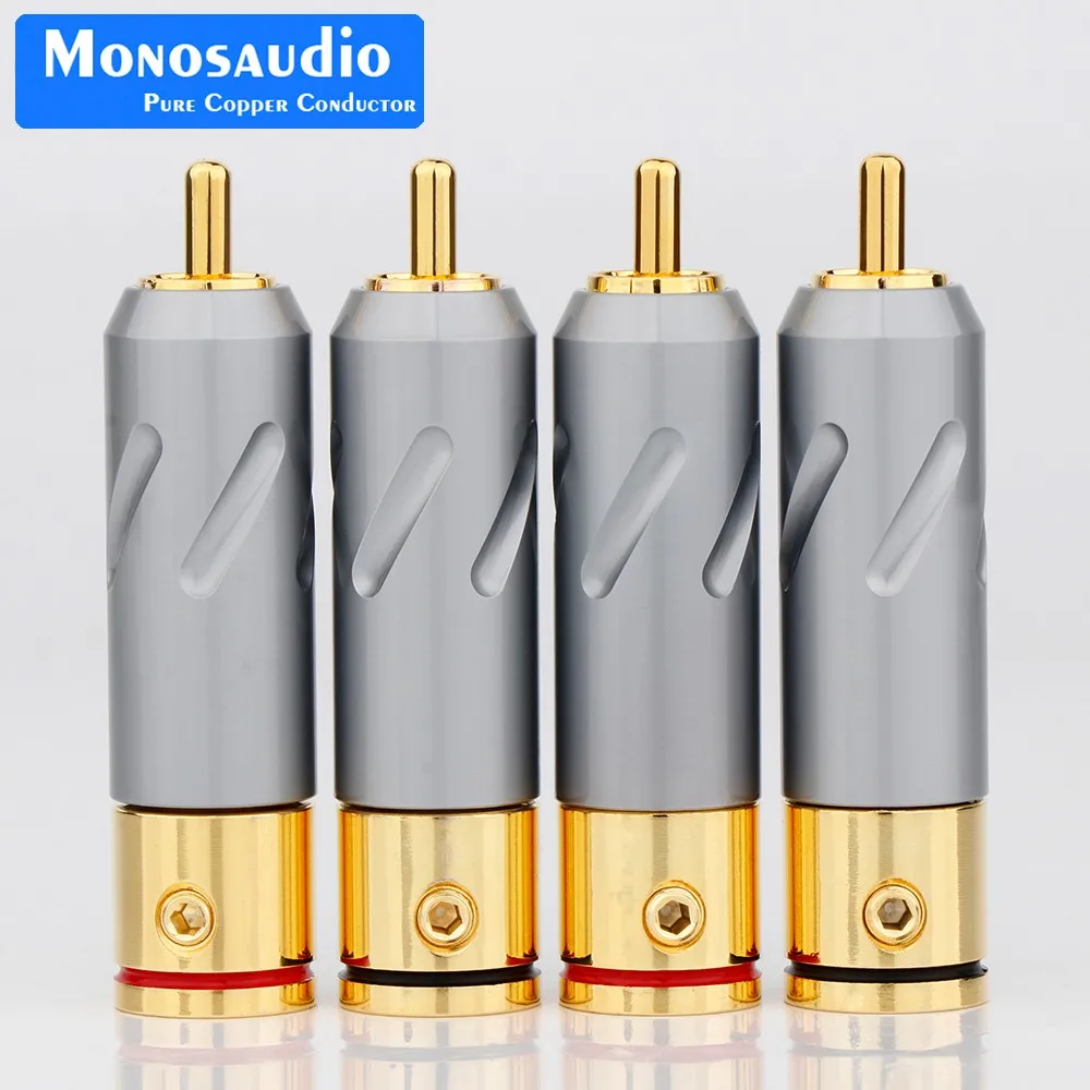 Monosaudio R201G Pure Copper Gold Plated RCA Audio Plug 10mm Cable Copper Audio Phono Connector