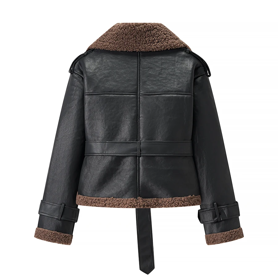 سترة نسائية موضة 2025 على الطراز الأوروبي والأمريكي للخريف جديدة مع حزام من الجلد المقلد معطف أنيق بطية صدر السترة ملابس خارجية Mujer #3