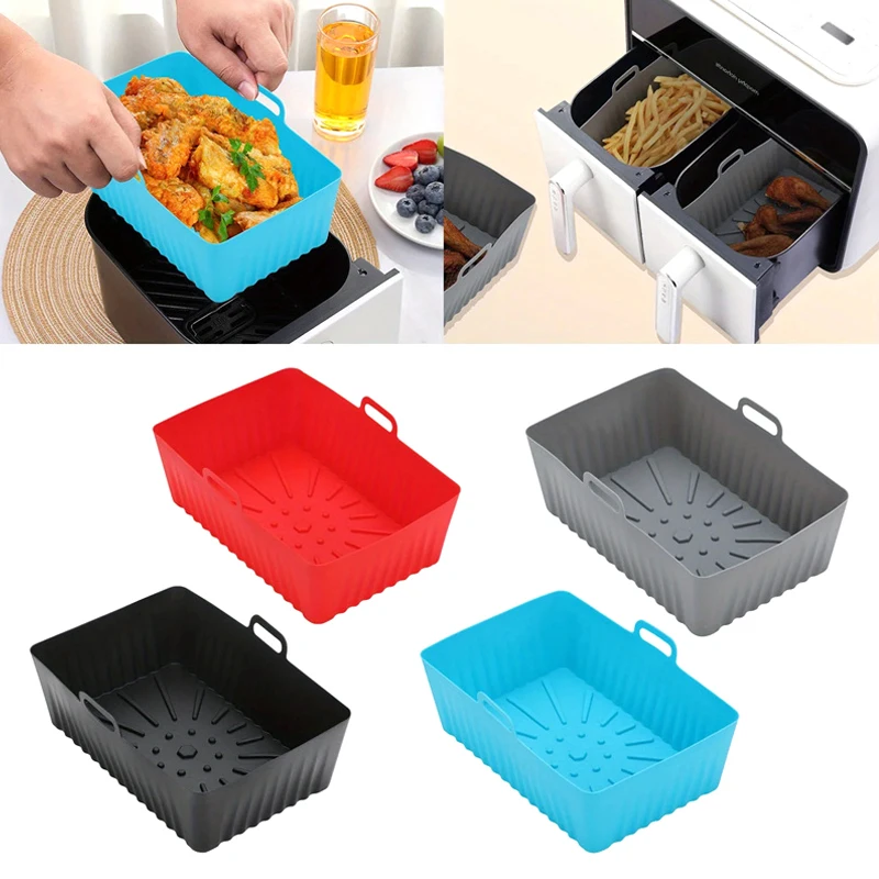 2pcs SiliconeAir Fryers Oven Baking Tray Silicone Mold Pizza Mat Round Replacement Grill Pan Air Fryer Accessories