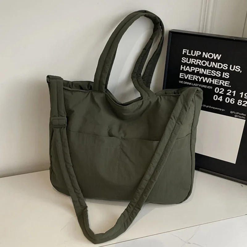 Borsa tote in tela da donna Borsa a tracolla casual da donna di design in tinta unita Borsa da spiaggia per lo shopping in cotone di grande capacità per uso quotidiano