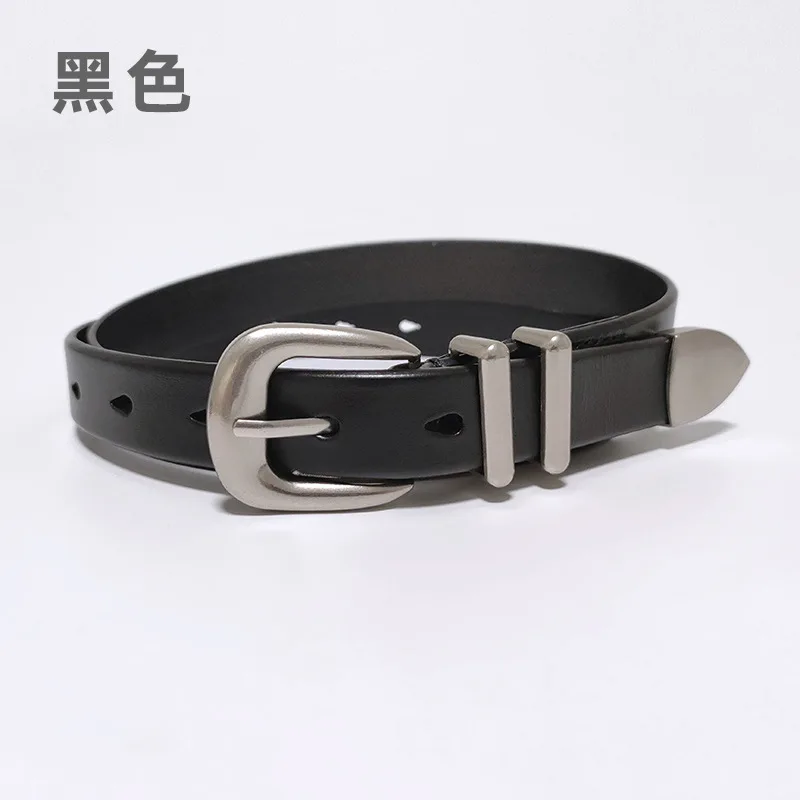 상층 소 가죽 정품 가죽 여성 벨트 다목적 실버 버클 레트로 벨트 청바지 캐주얼 벨트 여성 스타일 슬림