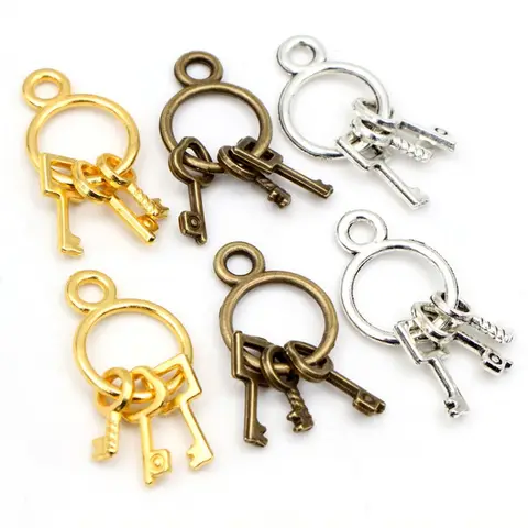 10pcs Antique Silver Plated Bronze Gold Plated Key Chain Handmade Charms Pendant:DIY for bracelet necklace 25*13mm