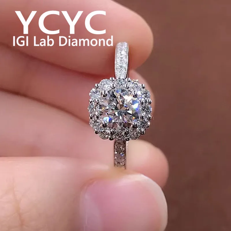 

Популярное кольцо из белого золота 18 карат с бриллиантом, выращенное в лаборатории, круглое кольцо с бриллиантом CVD HPHT DEF VS-VVS, обручальное и обручальное кольцо ﻿ ﻿