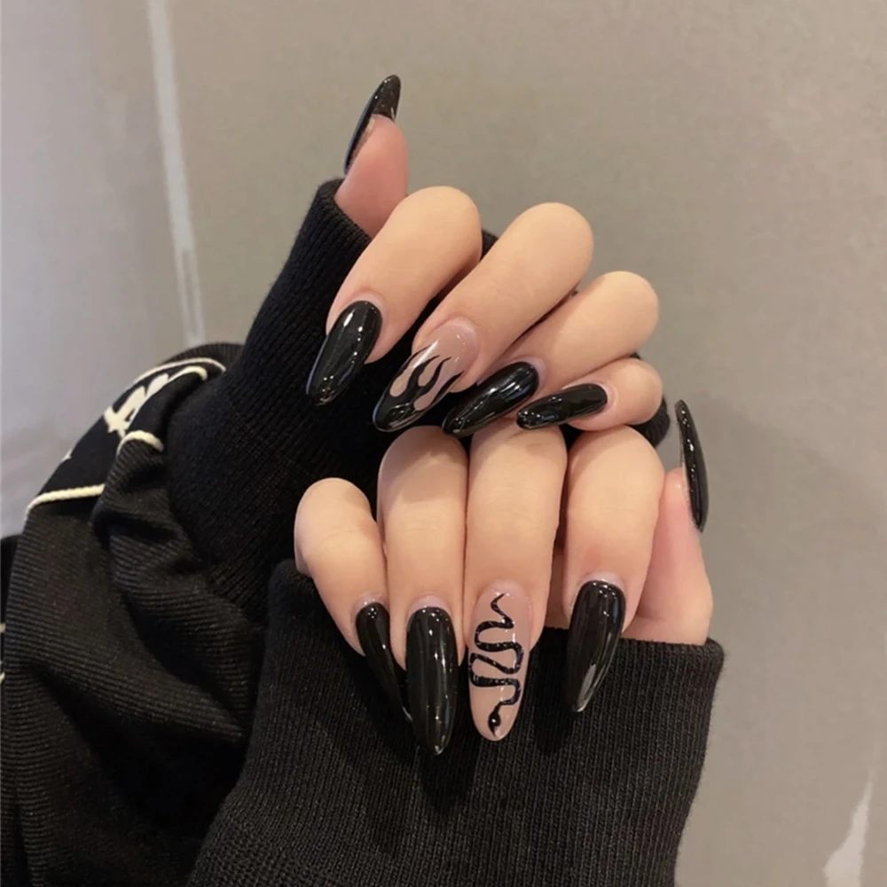 24Pcs/Box Charming Pink Flame Short Detachable Finished Fingernails Ballet Wearable Fake Nails press on Square Head Full Cover