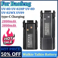 7.4V 2800mAh /3800mAh Walkie Talkie Battery for Baofeng UV-82 USB Type-C Charger BL-8 for Radio UV-8D UV-82HP UV-8D UV-82WX UV89