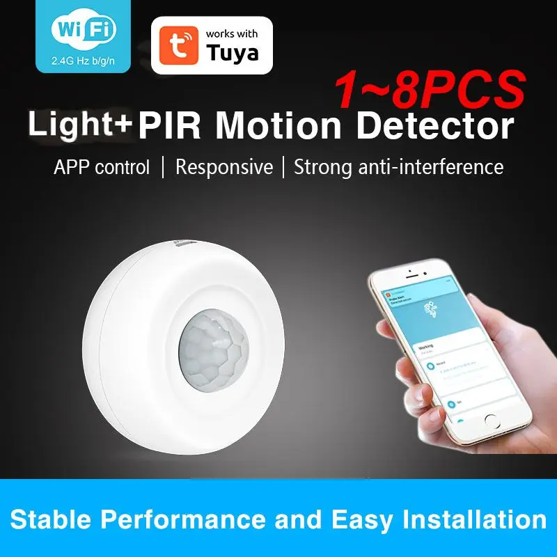 

1~8PCS Tuya WiFi Light + PIR Motion Sensor Smart Home Infrared Passive Detector Security Burglar Alarm Sensor Remote Via