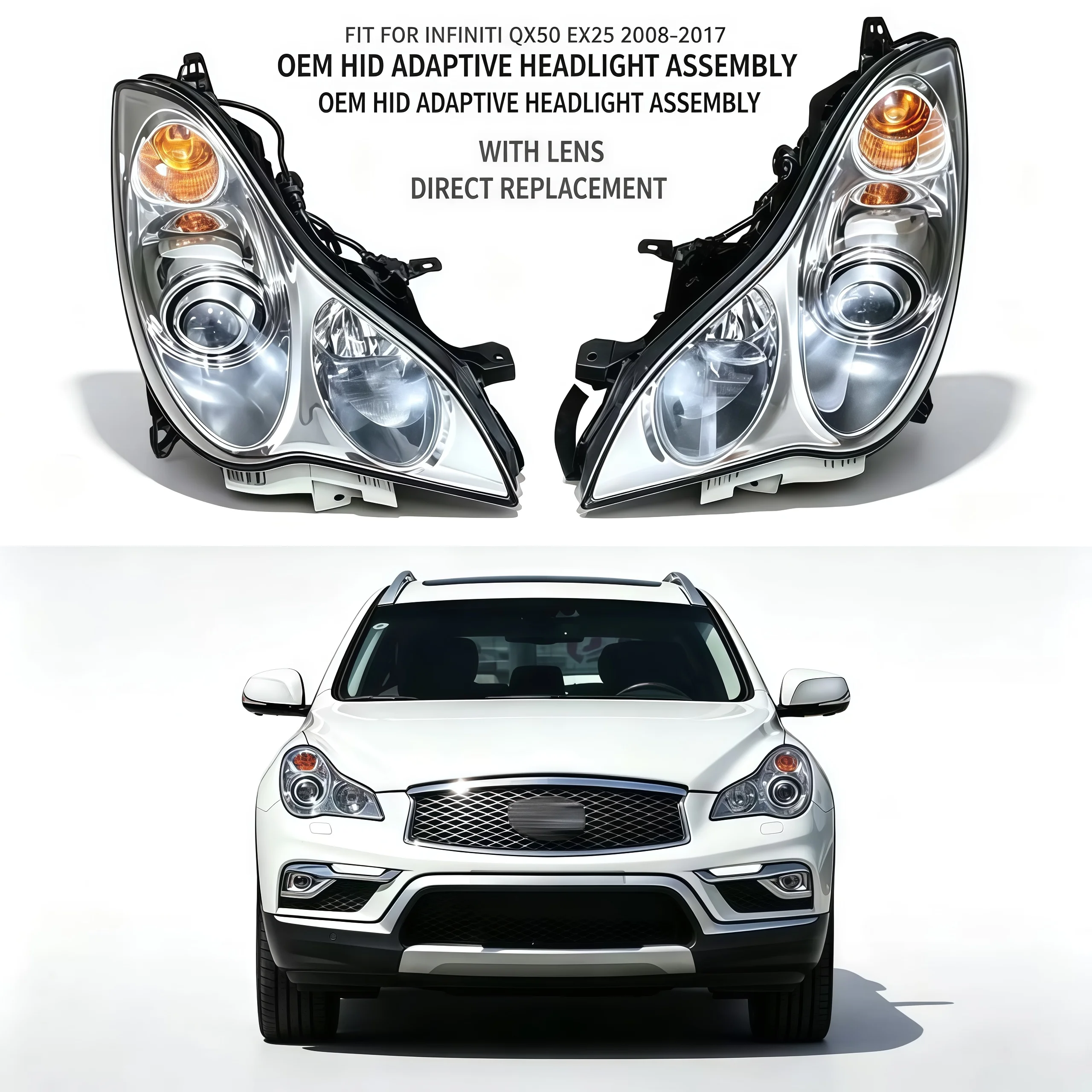 For Infiniti QX50 EX25 2008-2017 OEM Xenon AFS Adaptive Headlight Assembly Projector Headlamp Original Replacement