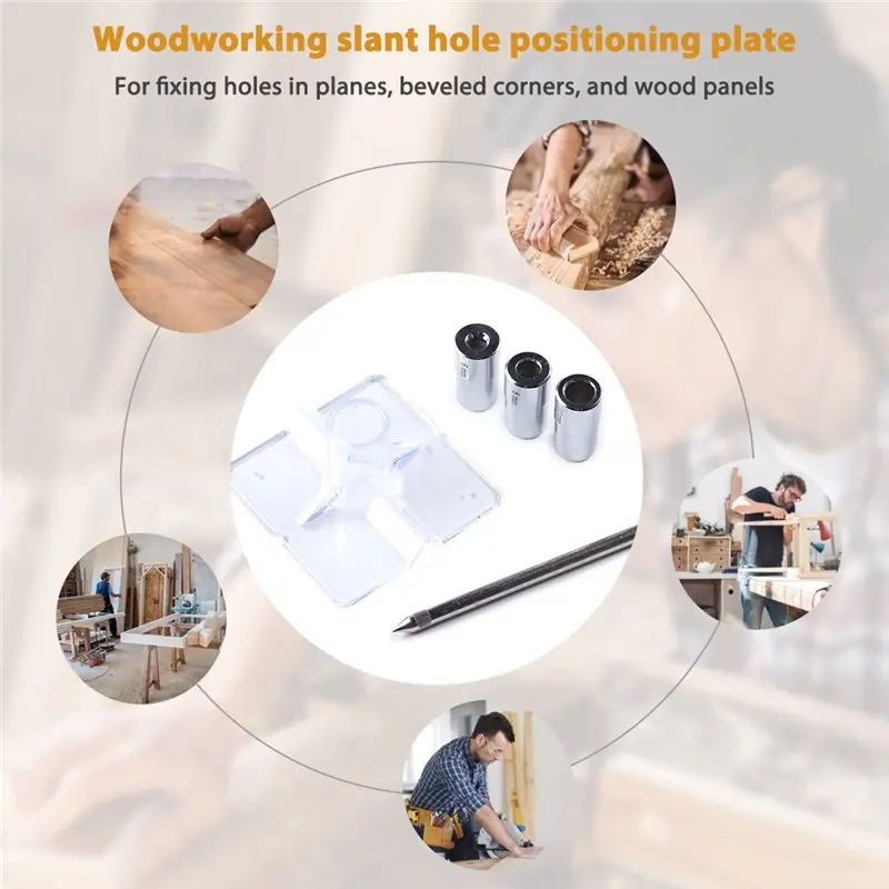 A02M-Pocket Hole Jig Set 4-12Mm Vertical Positioner Guide Oblique Hole Locator Drill Bits Woodworking Tools