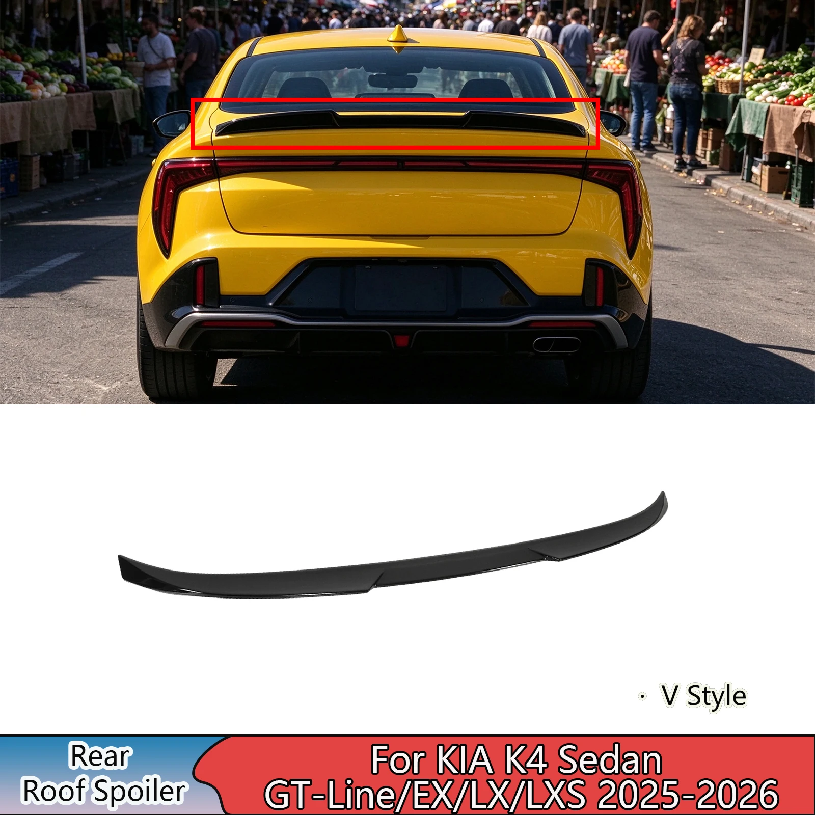 For KIA K4 Sedan GT-Line/EX/LX/LXS 2025-2026 A Rear Roof Spoiler Car Accessories Carbon Fiber Painted Body Kit Wing Glossy Black