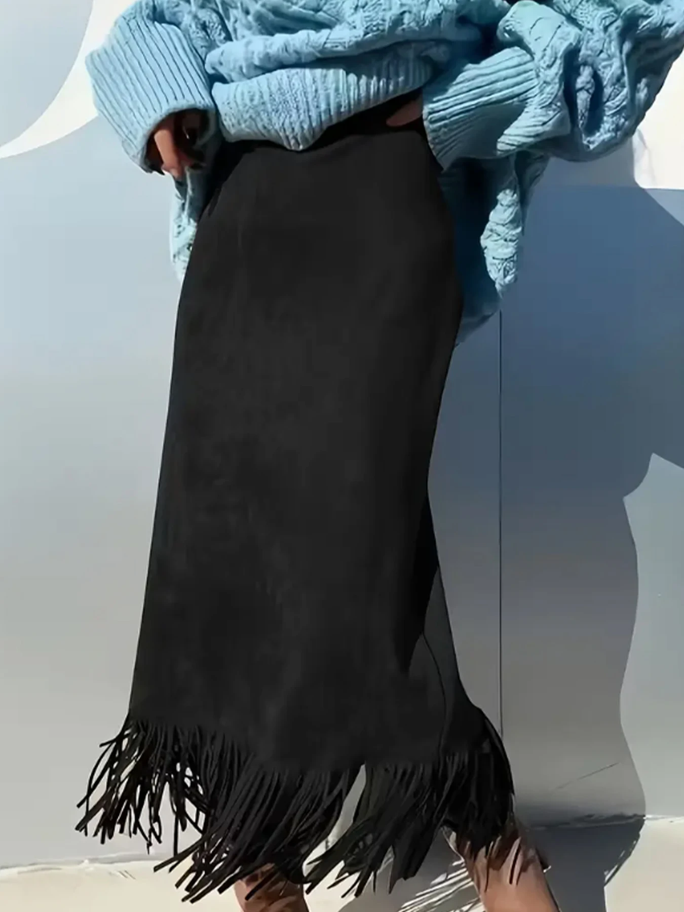 

2026 новая весенняя женская винтажная юбка миди с кисточками, классический универсальный стиль на осень, доступна в черный цвет и хаки.