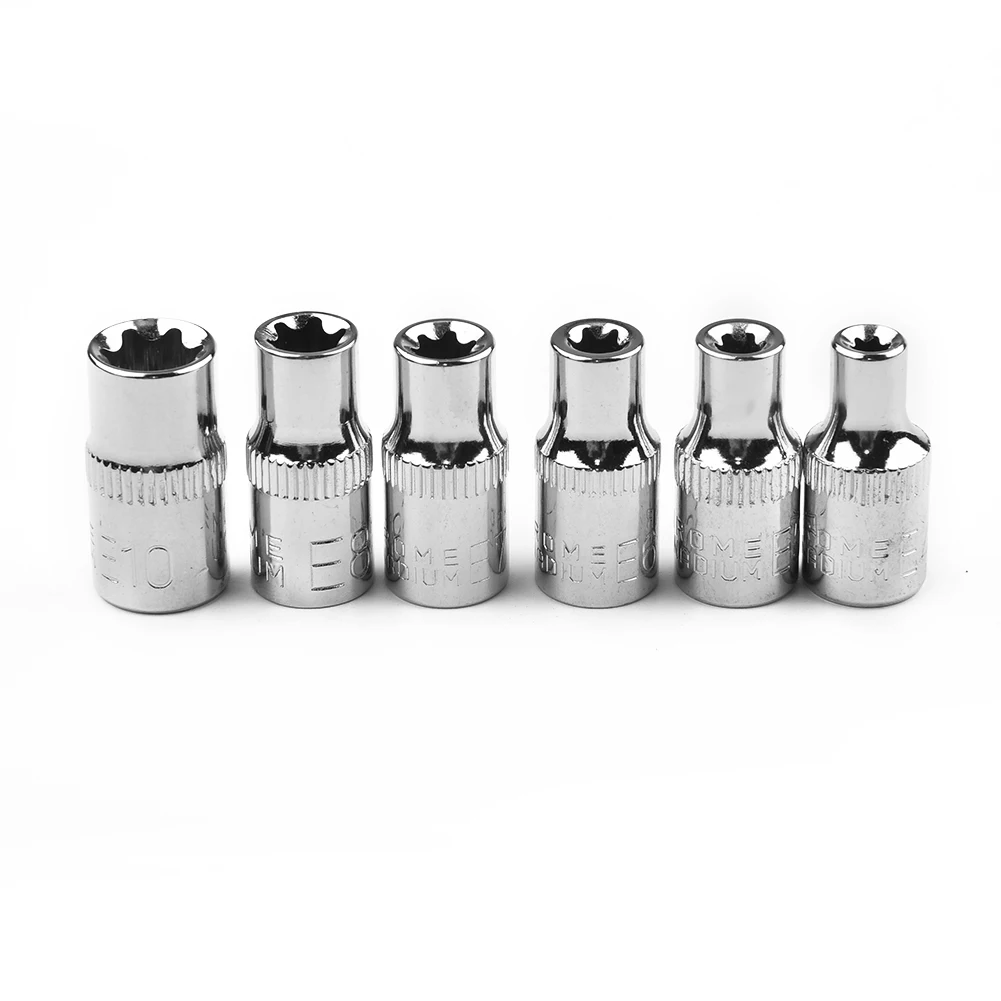 6pcs 24mm 28mm 1/4 Inch Torx Star Female Bit E Socket Set E4 E5 E6 E7 E8 E10 Hand Tools  Socket Wrenches 6*Drive Sockets