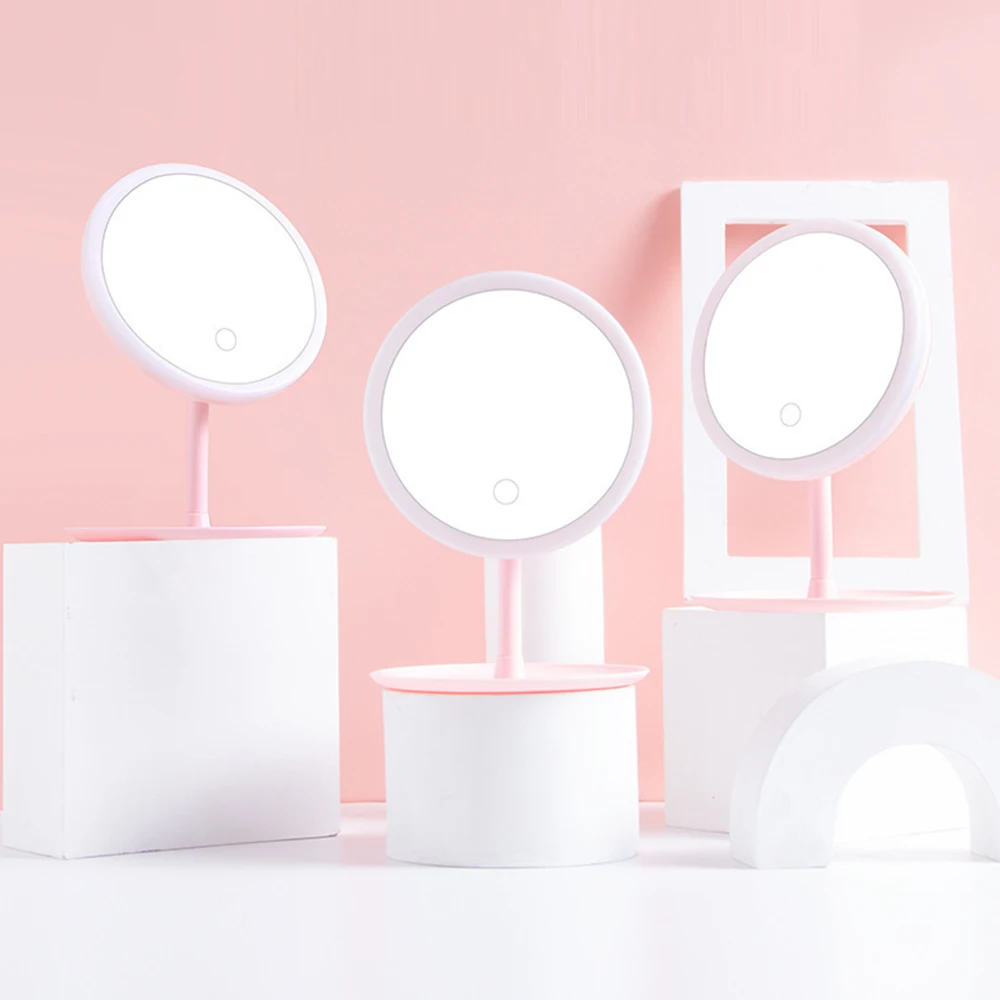 Espejo de maquillaje de belleza LED con lámpara de luz, espejo cosmético de escritorio con pantalla táctil, luz de tocador ajustable con carga USB